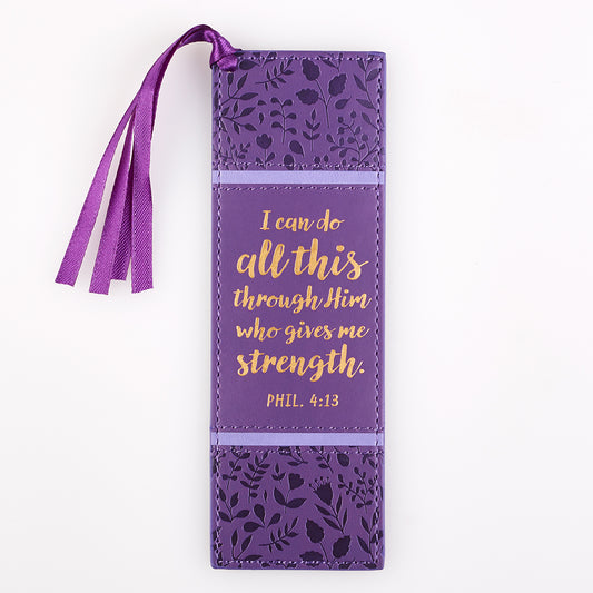 I Can Do All This Purple Faux Leather Bookmark - Philippians 4:13 - The Christian Gift Company