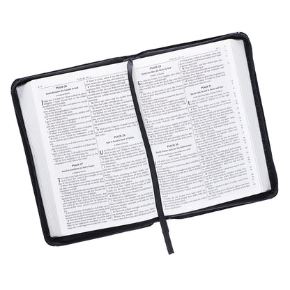 Black Faux Leather Mini Pocket King James Version Bible with Zippered Closure - The Christian Gift Company