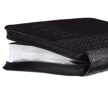 Black Faux Leather Mini Pocket King James Version Bible with Zippered Closure - The Christian Gift Company