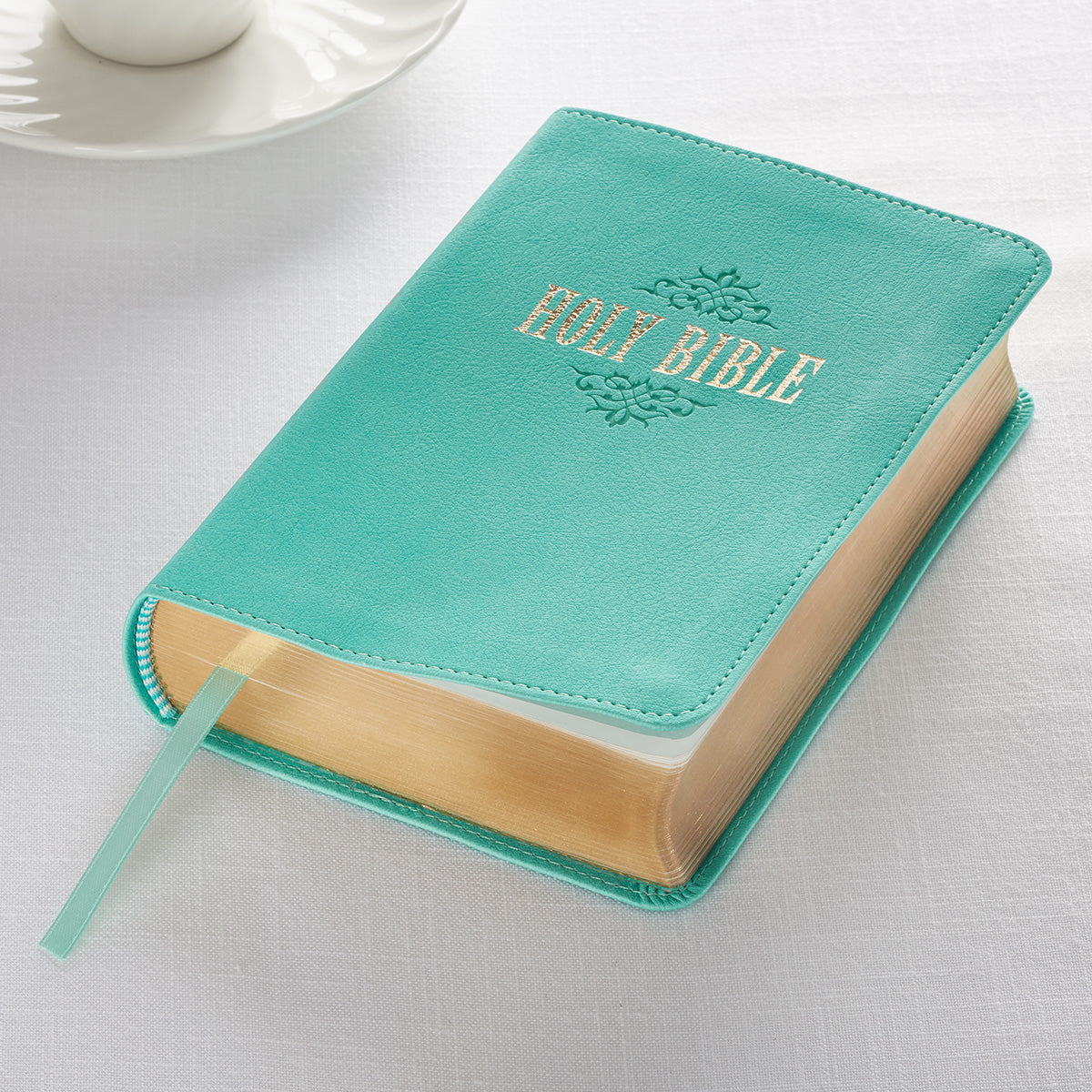 Robin’s-egg Blue Faux Leather Large Print Compact King James Version Bible - The Christian Gift Company