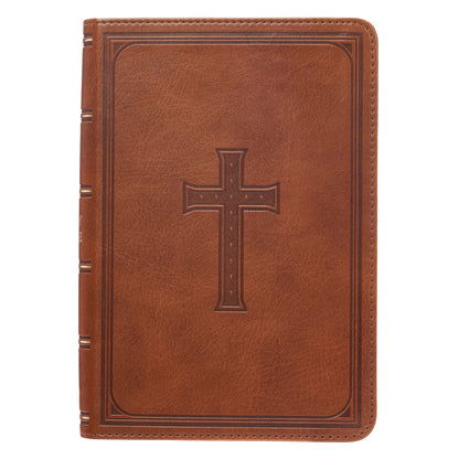 Saddle Tan Faux Leather Large Print Compact King James Version Bible - The Christian Gift Company