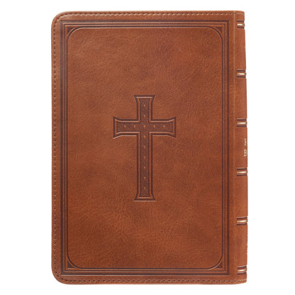 Saddle Tan Faux Leather Large Print Compact King James Version Bible - The Christian Gift Company