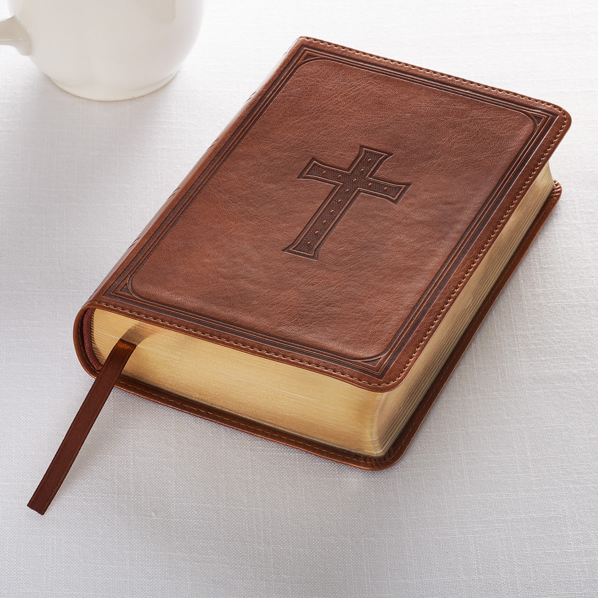 Saddle Tan Faux Leather Large Print Compact King James Version Bible - The Christian Gift Company