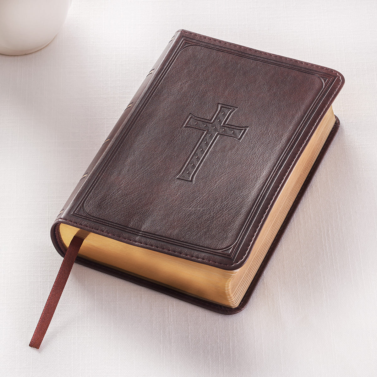 Dark Brown Faux Leather Large Print Compact King James Version Bible - The Christian Gift Company