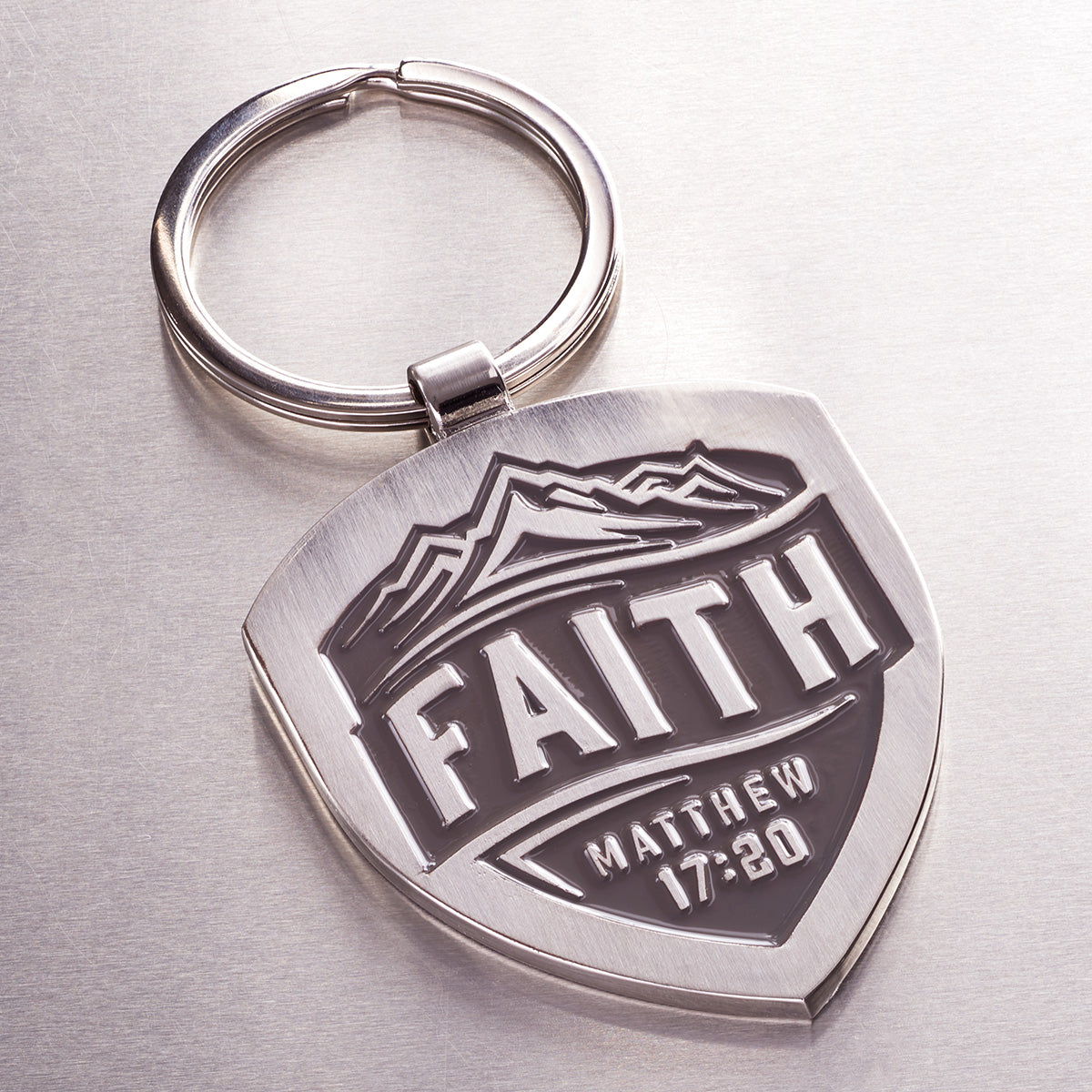 Faith Mountain Vista Metal Key Ring - Matthew 17:20 - The Christian Gift Company