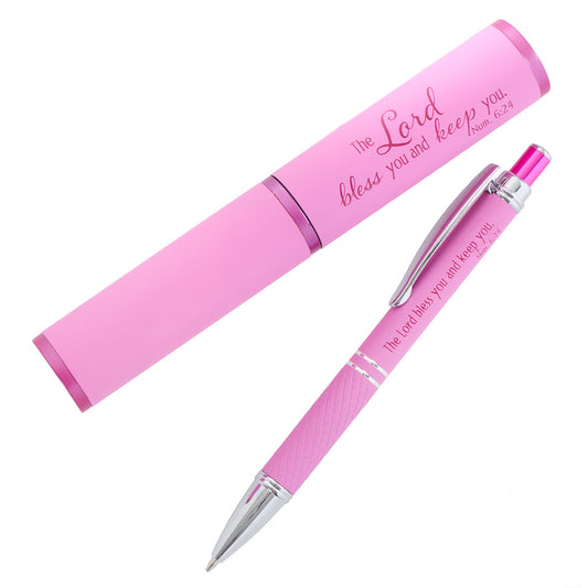 Bless You and Keep You Pink Gift Pen and Case - Numbers 6:24 - The Christian Gift Company