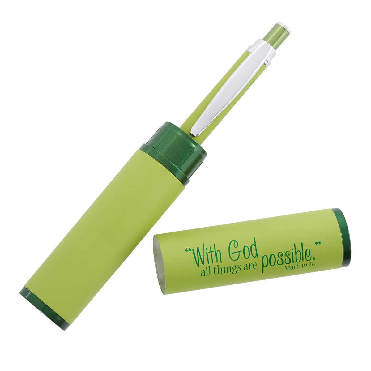 All Things are Possible Green Gift Pen and Case - Matthew 19:26 - The Christian Gift Company