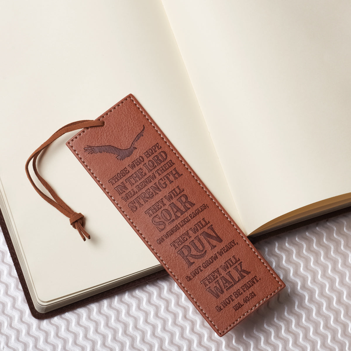 Hope in the Lord Brown Faux Leather Bookmark - Isaiah 40:31 - The Christian Gift Company