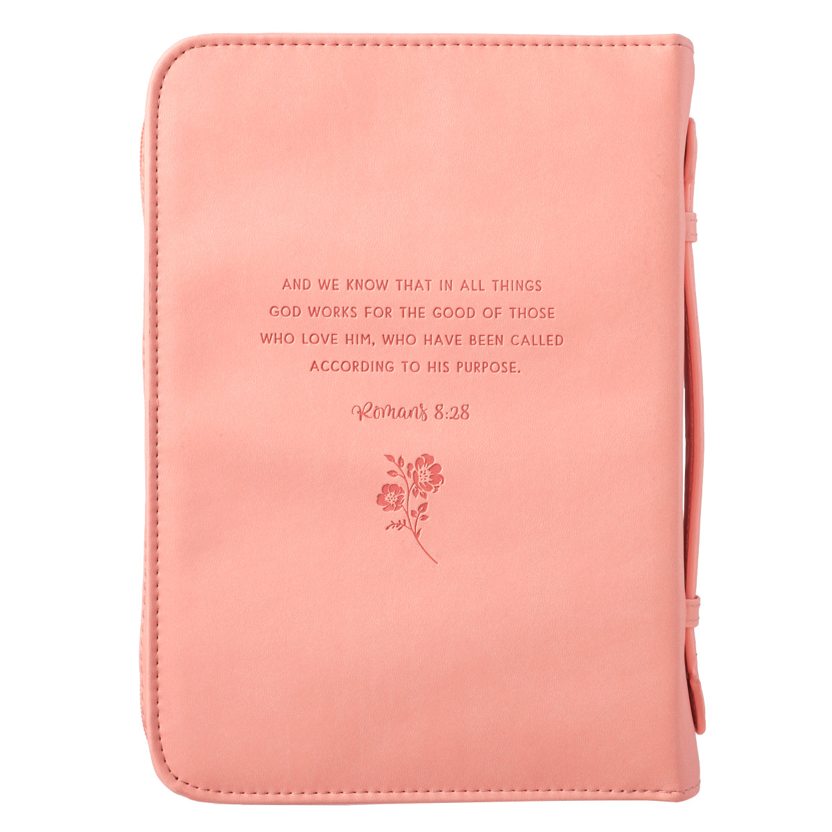 He Works All Things for Good Peach Floral Faux Leather Fashion Bible Cover - Romans 8:28 - The Christian Gift Company