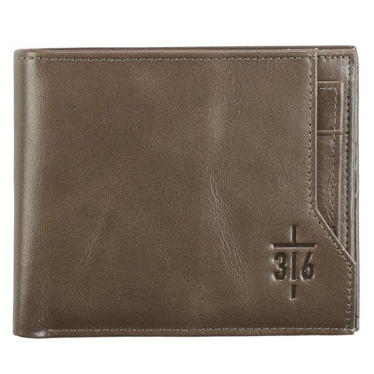 John 3:16 Cross Taupe Full Grain Leather Wallet - The Christian Gift Company