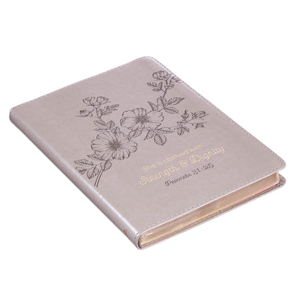 Strength & Dignity Slimline Taupe Faux Leather Journal – Proverbs 31:25 - The Christian Gift Company