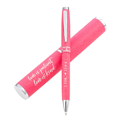 Love Is Patient, Love Is Kind Pink Gift Pen – 1 Corinthians 13:4–8 - The Christian Gift Company