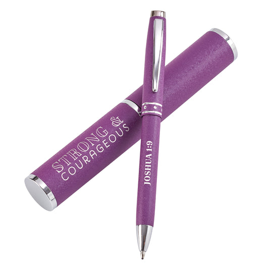 Strong & Courageous Purple Gift Pen – Joshua 1:9 - The Christian Gift Company