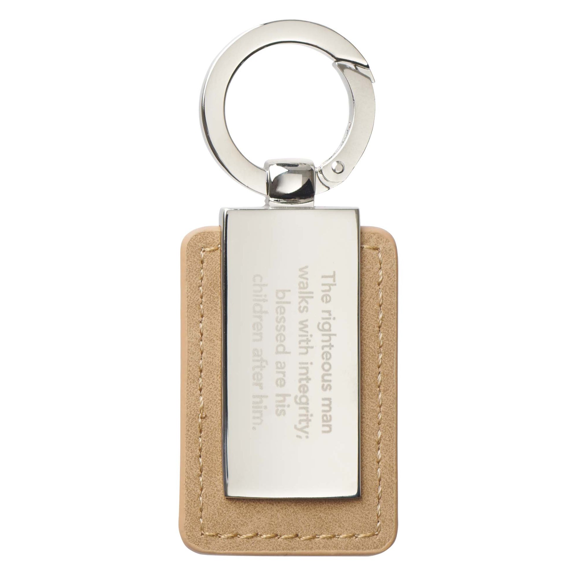 Righteous Man Silver and Tan Key Ring in Gift Tin - Proverbs 20:7 - The Christian Gift Company