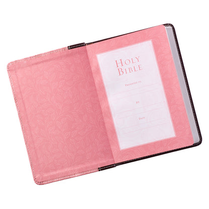 Burgundy and Pink Faux Leather Compact King James Version Bible - The Christian Gift Company