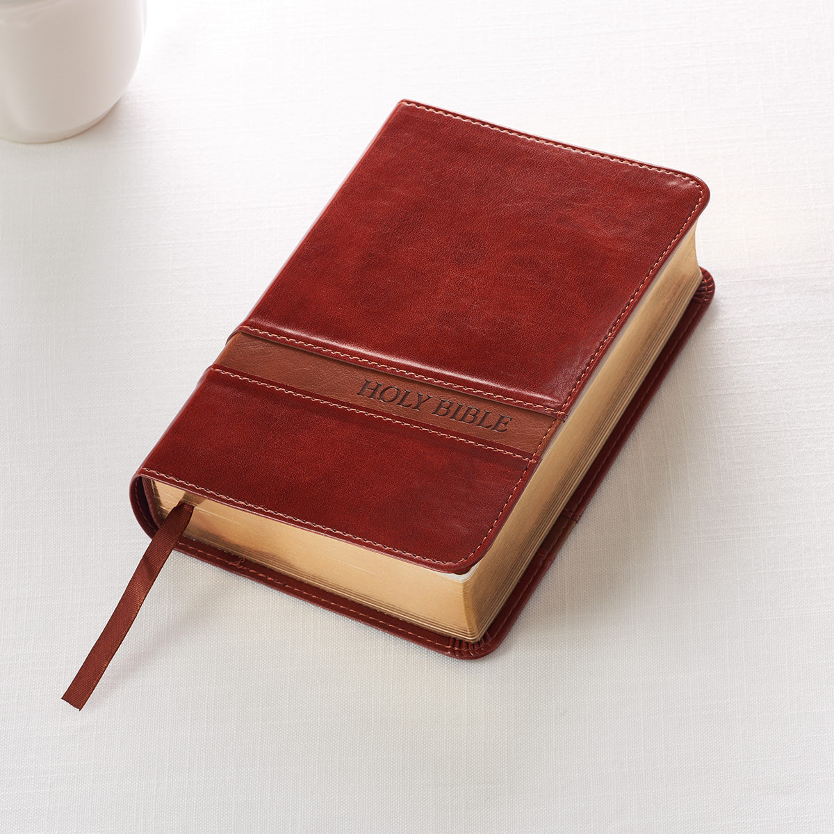 Two-tone Brown Faux Leather Large Print Compact King James Version Bible - The Christian Gift Company