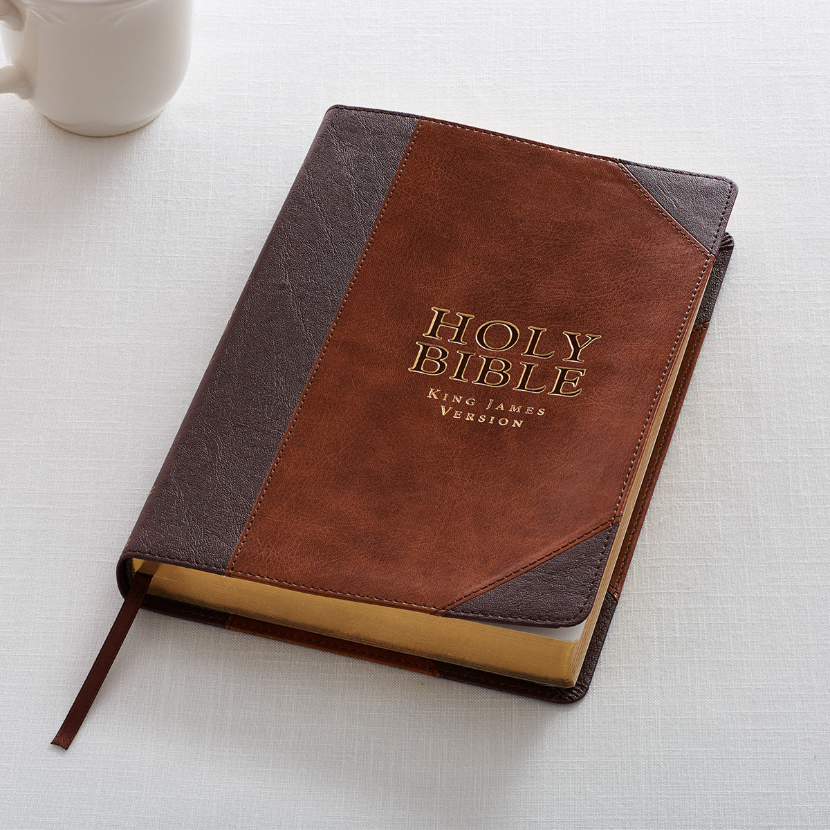 Two-tone Brown Faux Leather Large Print Thinline King James Version Bible - The Christian Gift Company