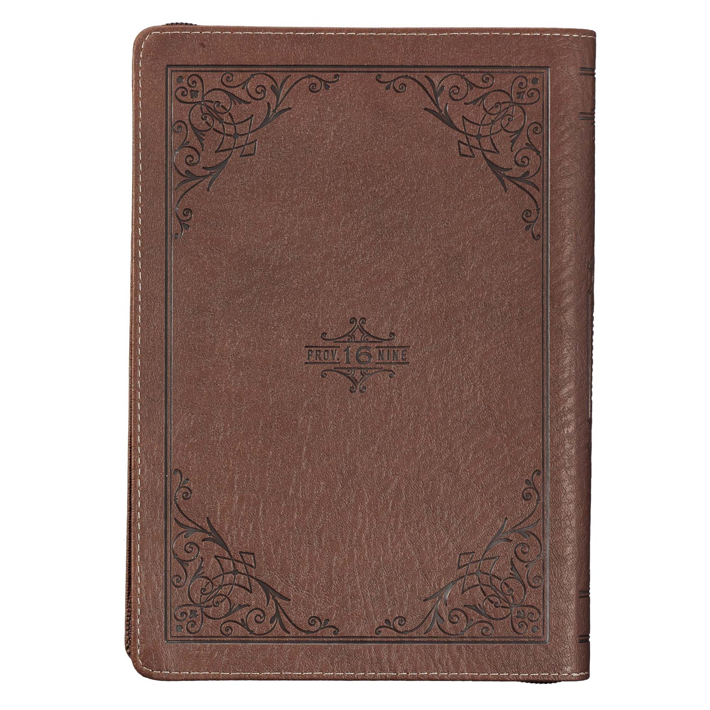 A Man's Heart Classic Faux Leather Zippered Journal in Brown - Proverbs 16:9 - The Christian Gift Company