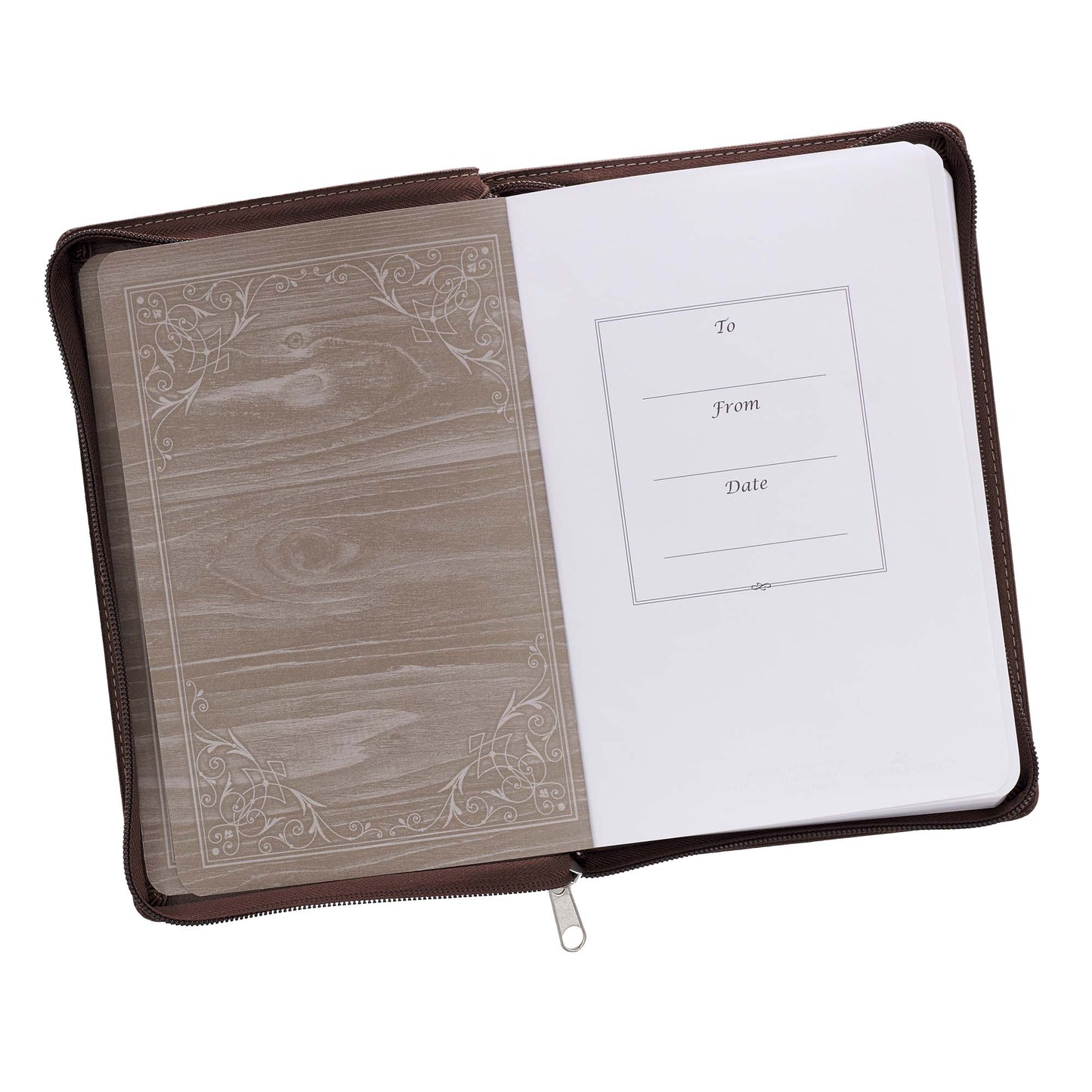 A Man's Heart Classic Faux Leather Zippered Journal in Brown - Proverbs 16:9 - The Christian Gift Company