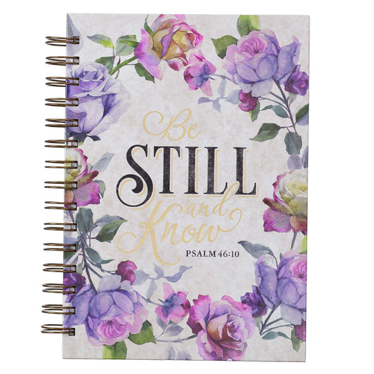 Be Still and Know Large Wirebound Journal in Purple Florals - Psalm 46:10 - The Christian Gift Company