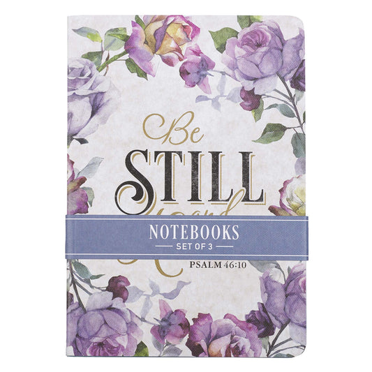 Be Still and Know Purple Floral Medium Notebook Set - Psalm 46:10 - The Christian Gift Company