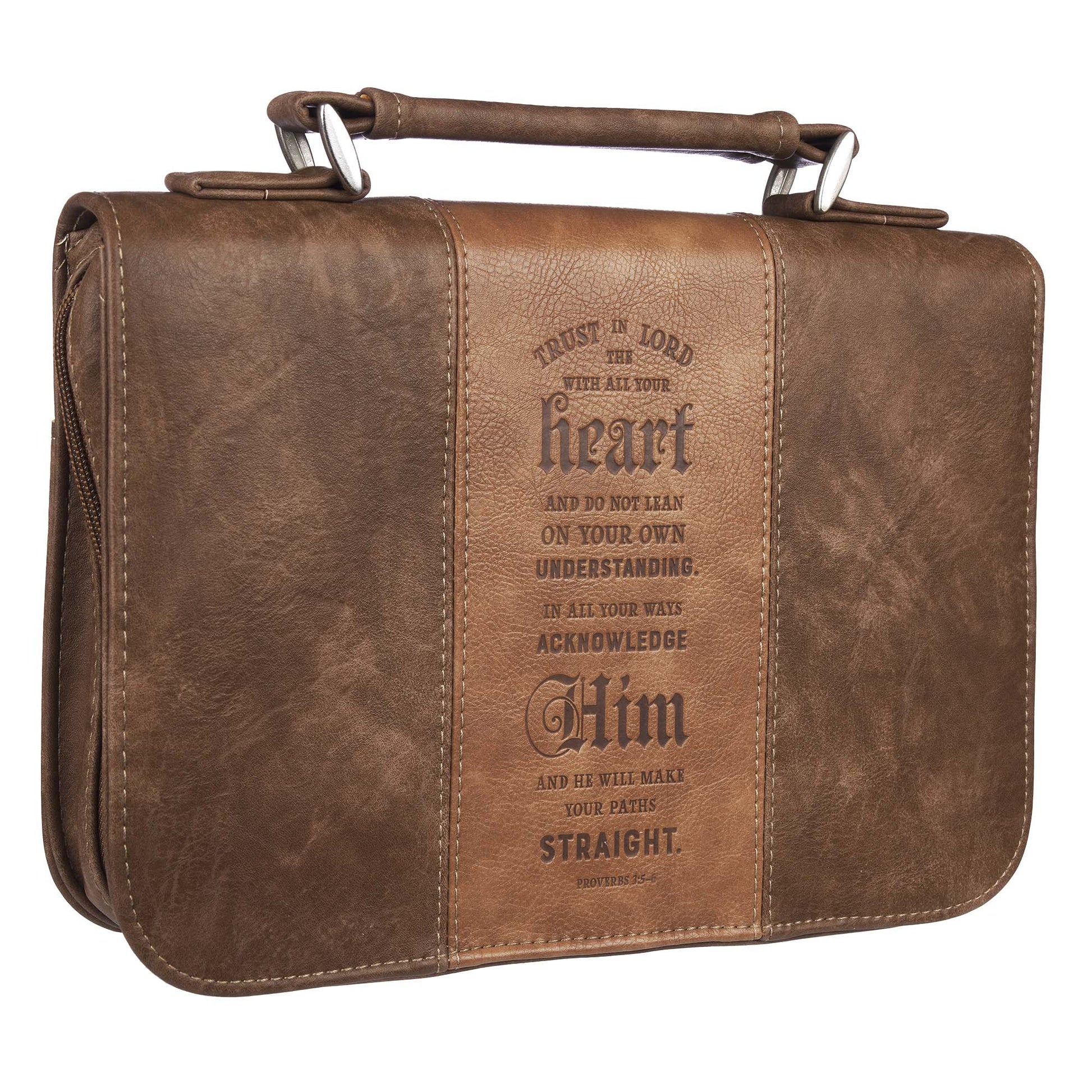 Trust In The Lord Two-Tone Brown Classic Faux Leather Bible Cover - Proverbs 3:5 - The Christian Gift Company