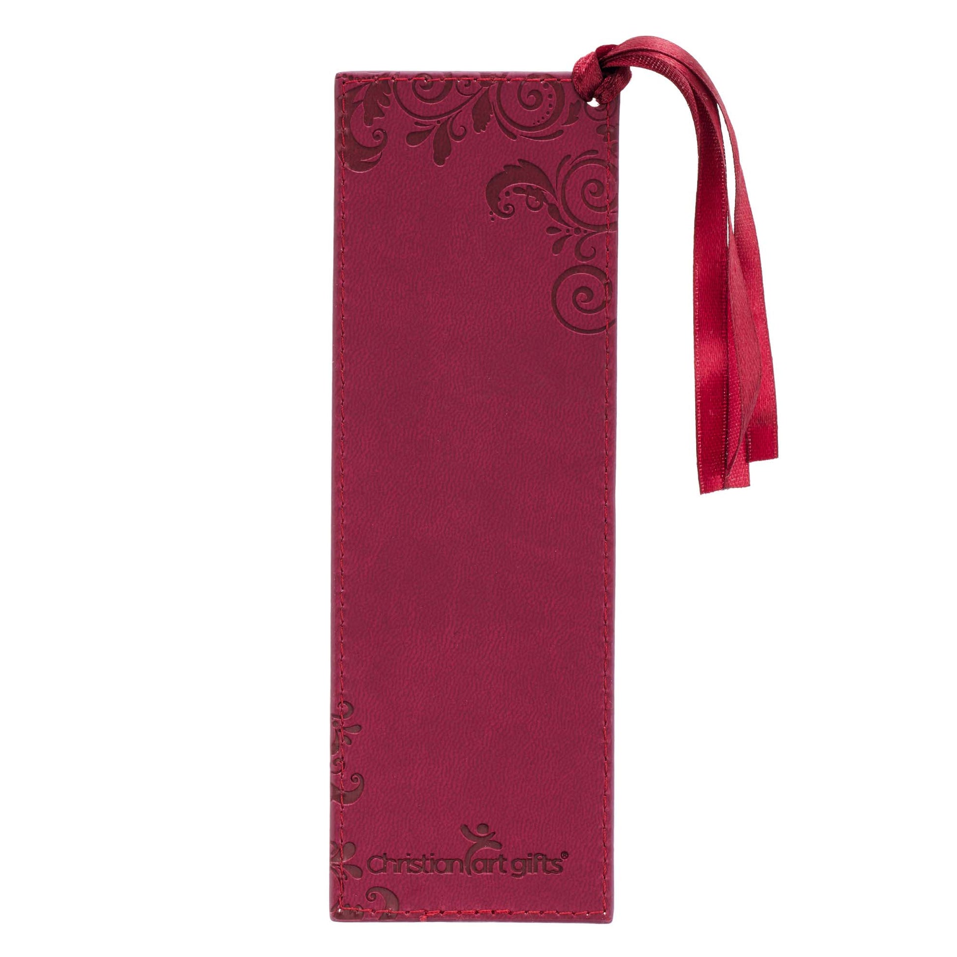 His Grace is Enough Faux Leather Bookmark in Pink Plums - 2 Corinthians 12:9 - The Christian Gift Company