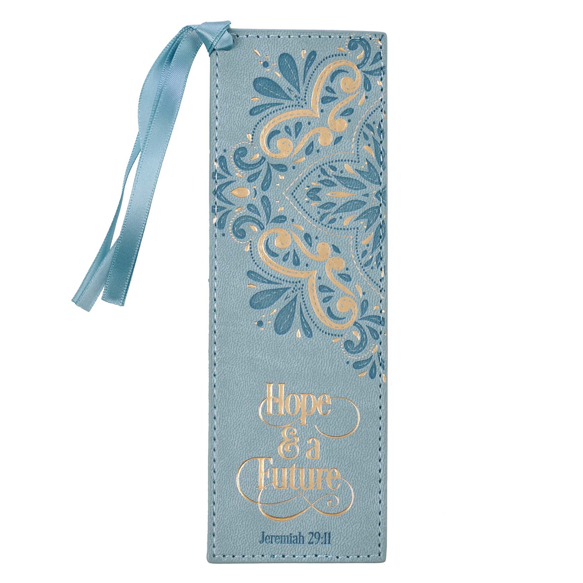 Hope & a Future Powder Blue Faux Leather Bookmark - Jeremiah 29:11 - The Christian Gift Company