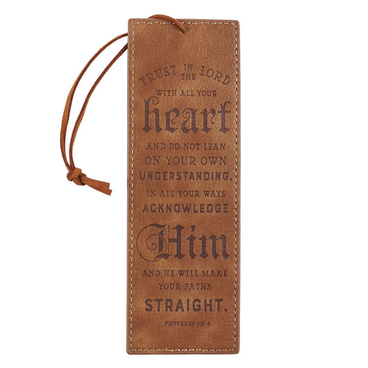 Trust In The LORD Tan Faux Leather Bookmark - Proverbs 3:5 - The Christian Gift Company