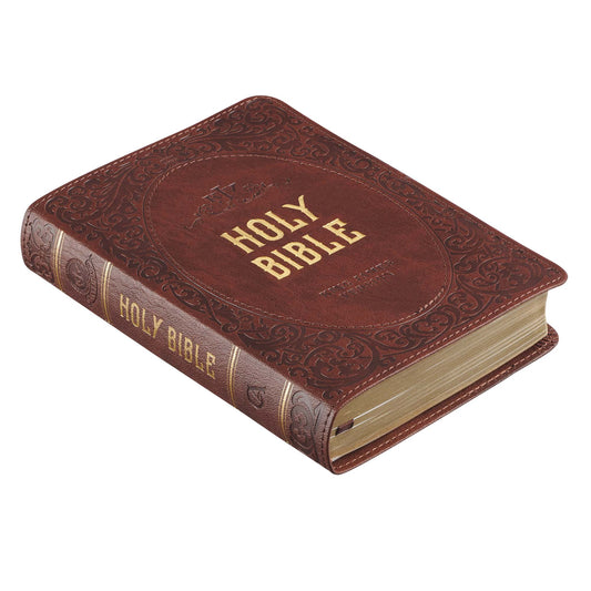 Chestnut Brown Faux Leather Compact King James Version Bible - The Christian Gift Company