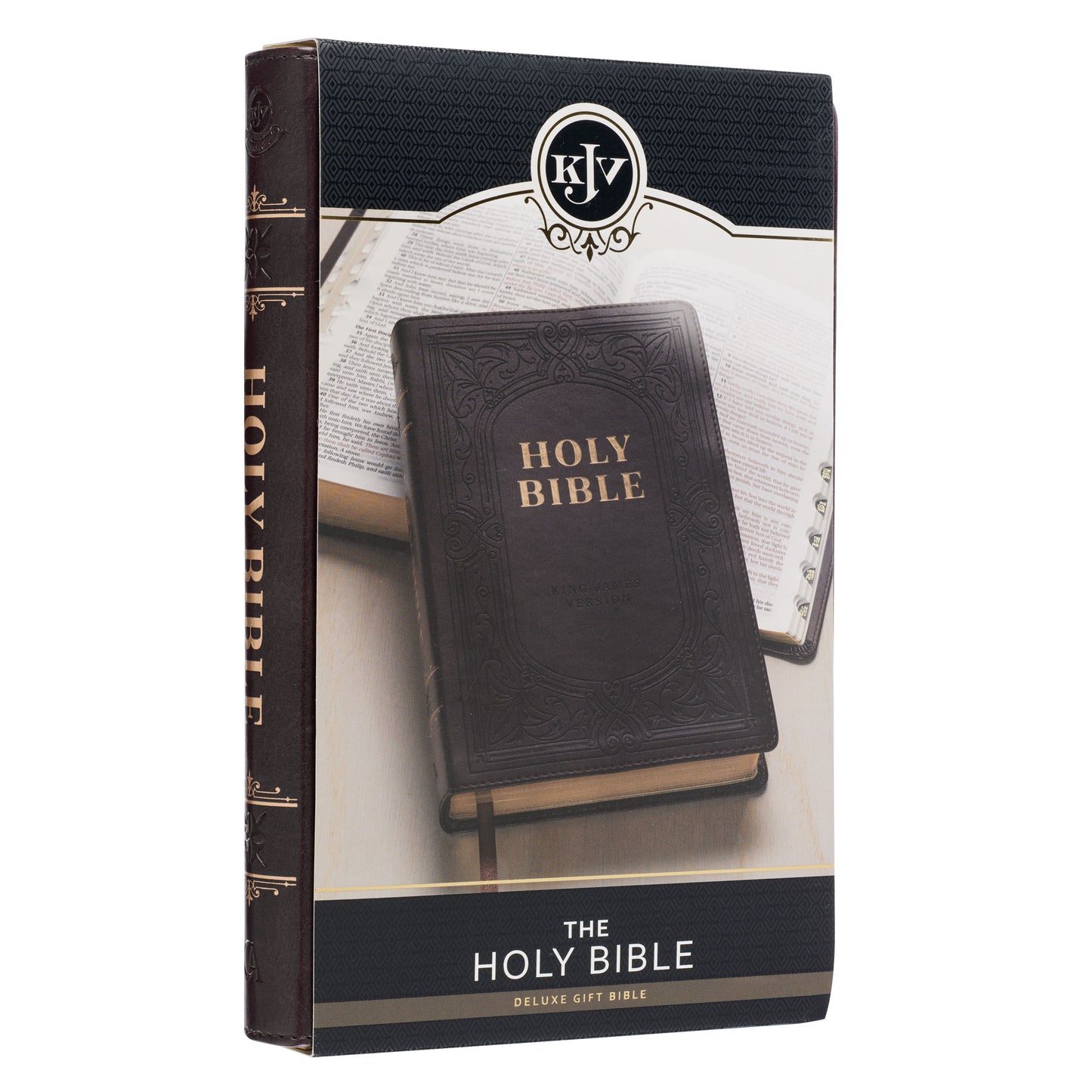 Dark Brown Faux Leather King James Version Deluxe Gift Bible with Thumb Index - The Christian Gift Company