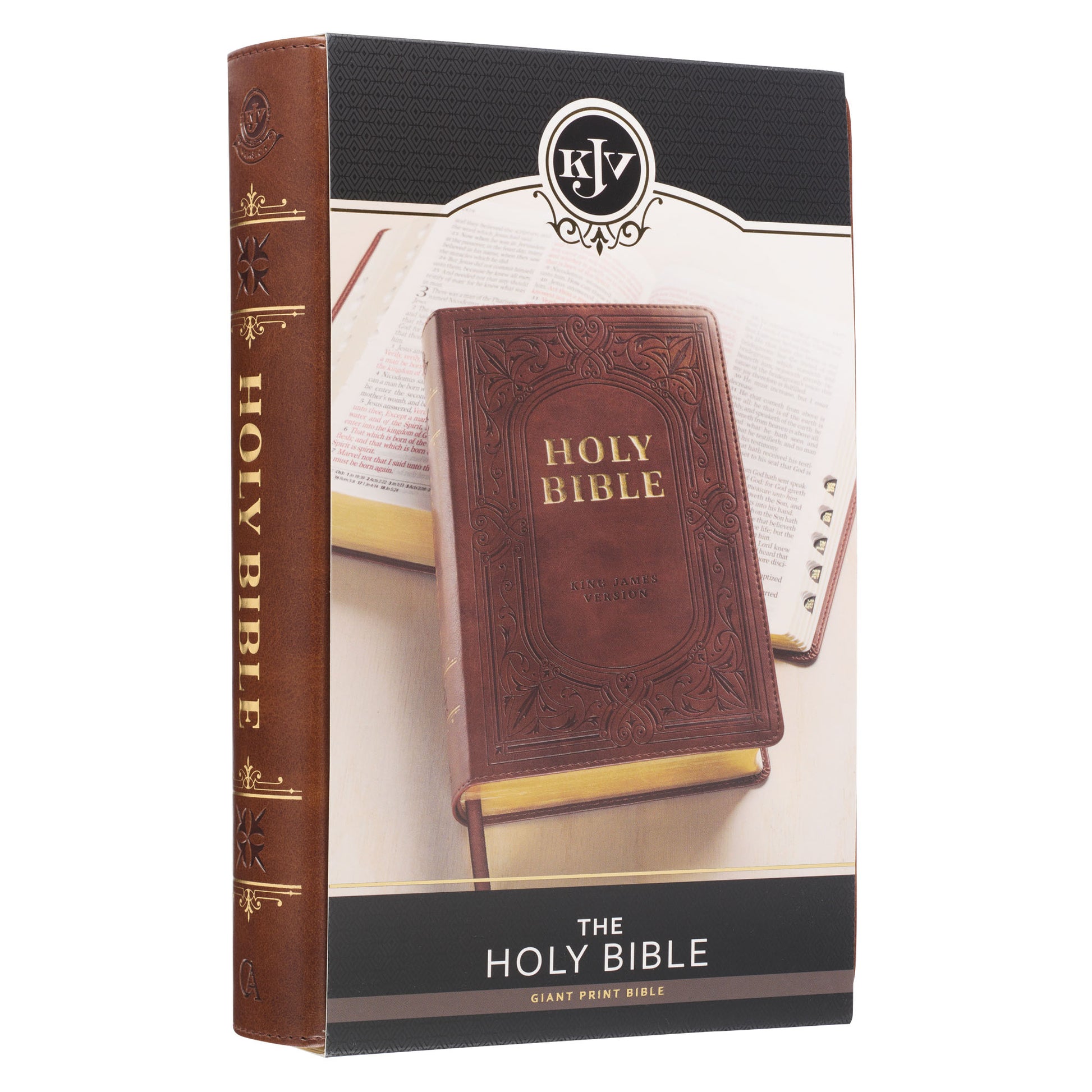 Medium Brown Ivy Faux Leather Giant Print Standard-size Bible with Thumb Index - The Christian Gift Company