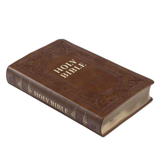 Medium Brown Ivy Faux Leather Giant Print Standard-size Bible with Thumb Index - The Christian Gift Company