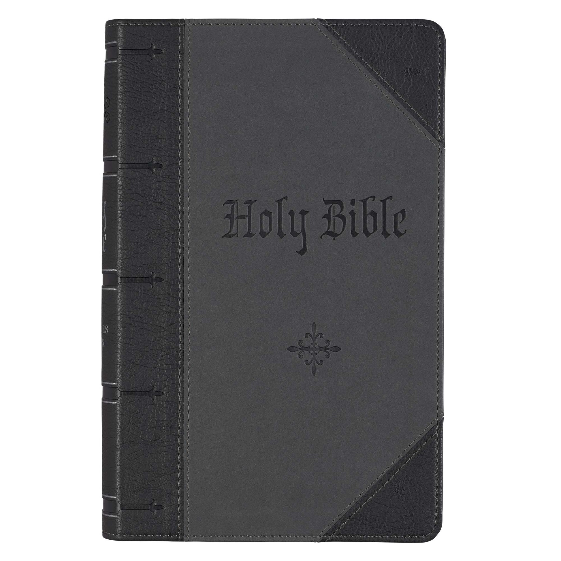 Black and Grey Two-tone Faux Leather Giant Print Standard-size Bible with Thumb Index - The Christian Gift Company