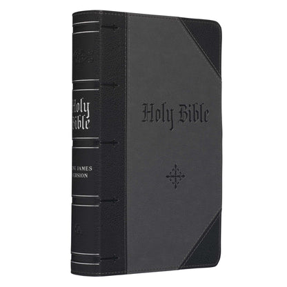 Black and Grey Two-tone Faux Leather Giant Print Standard-size Bible with Thumb Index - The Christian Gift Company