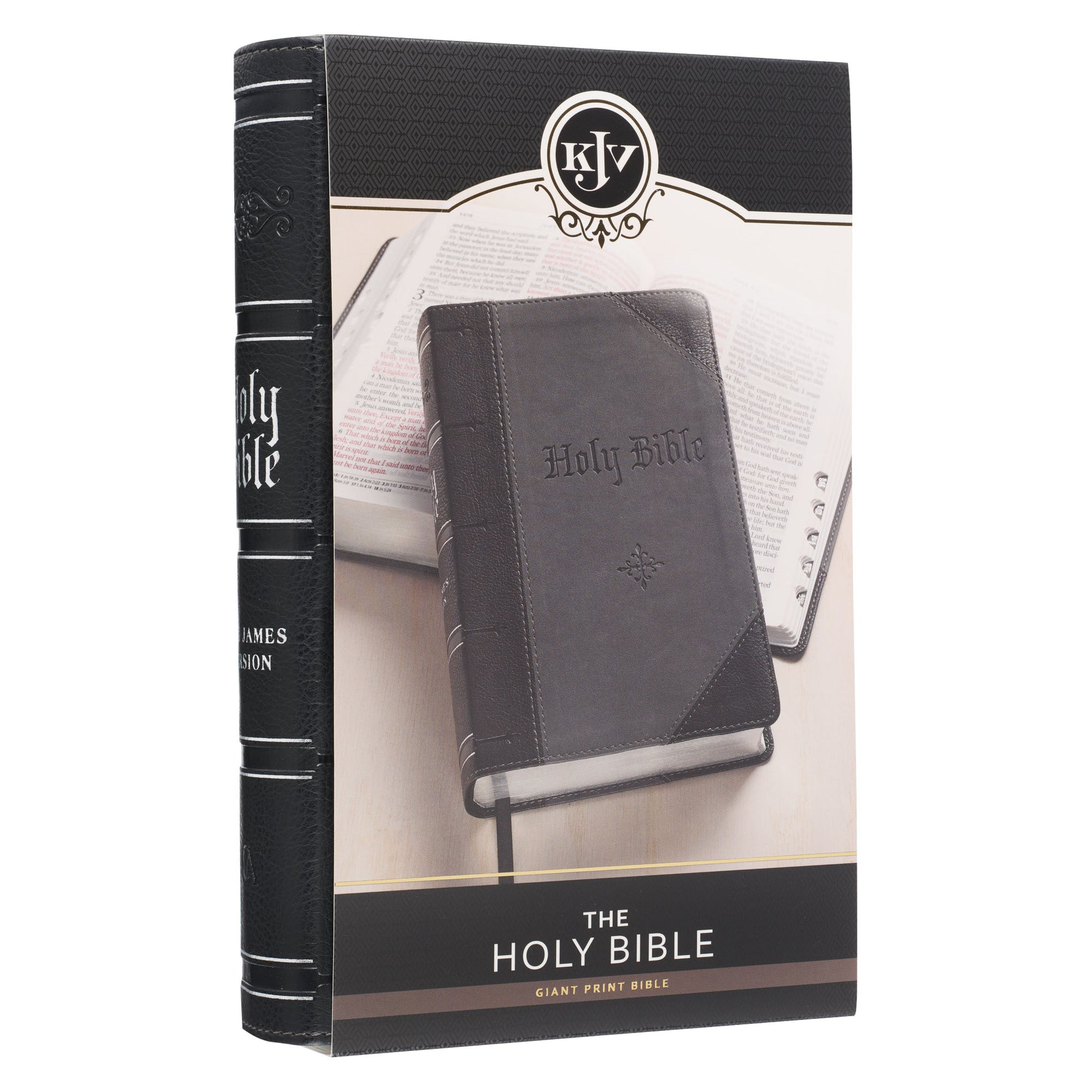 Black and Grey Two-tone Faux Leather Giant Print Standard-size Bible with Thumb Index - The Christian Gift Company