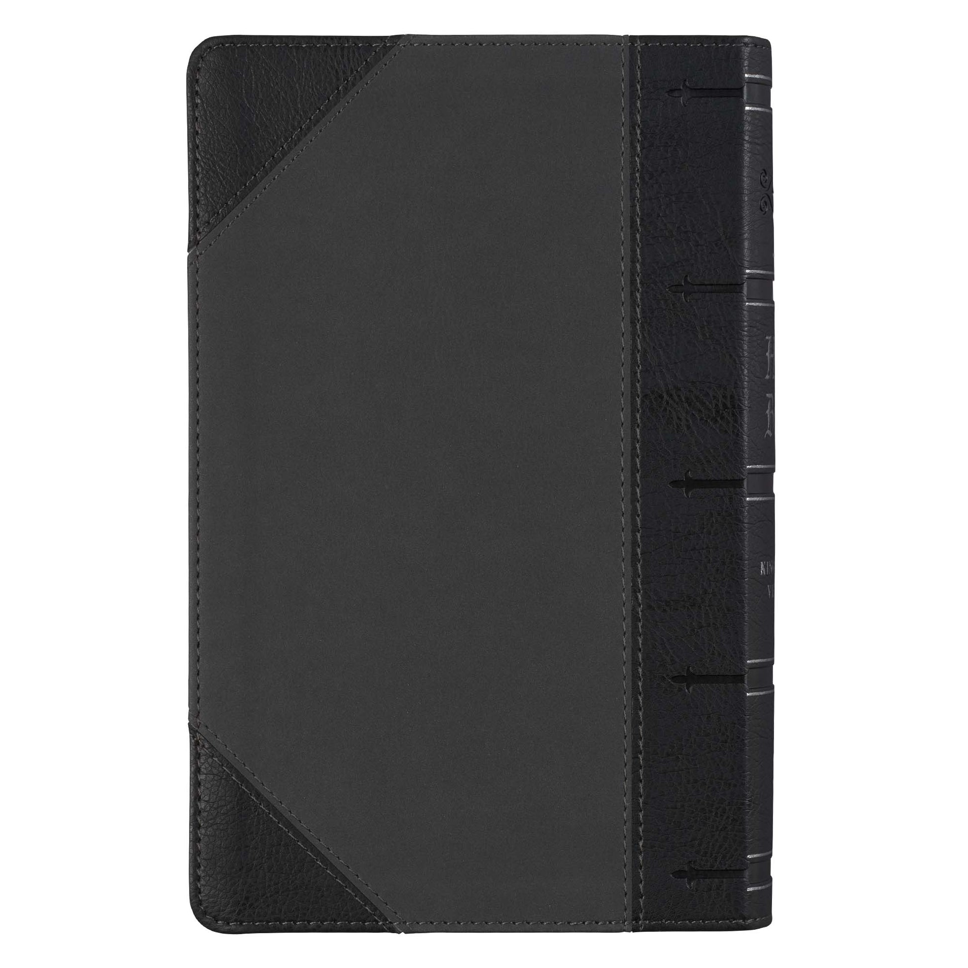 Black and Grey Two-tone Faux Leather Giant Print Standard-size Bible with Thumb Index - The Christian Gift Company