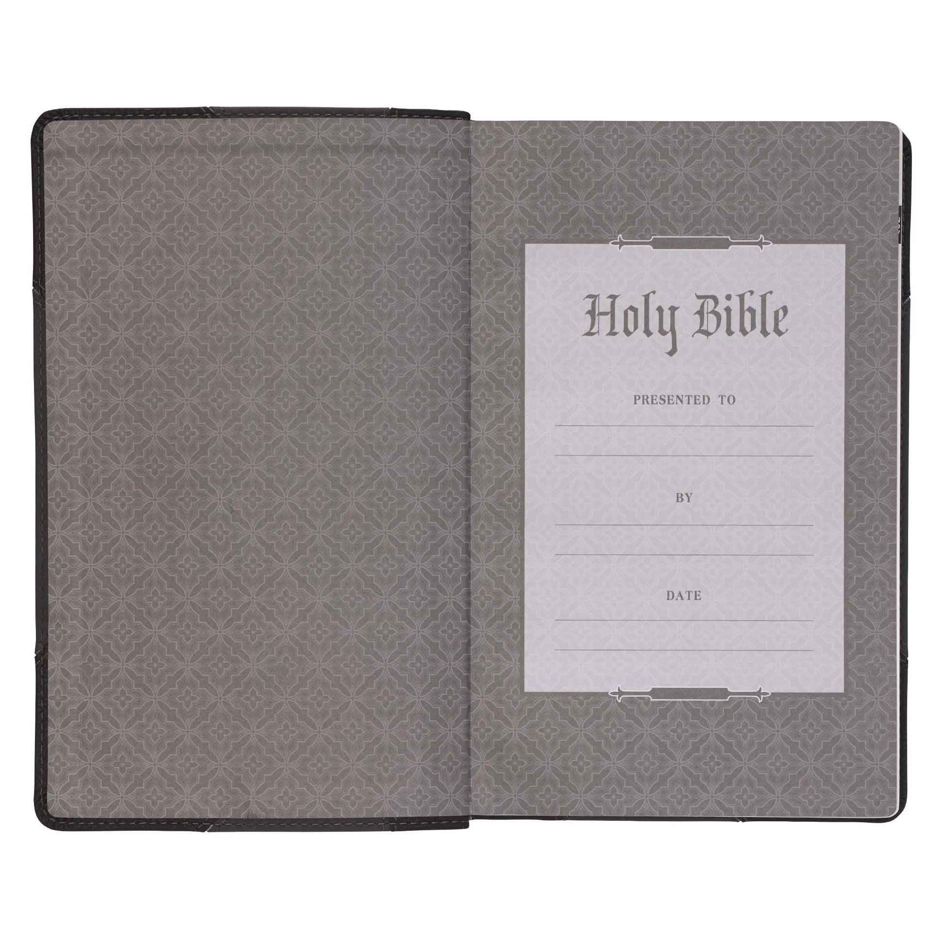 Black and Grey Two-tone Faux Leather Giant Print Standard-size Bible with Thumb Index - The Christian Gift Company