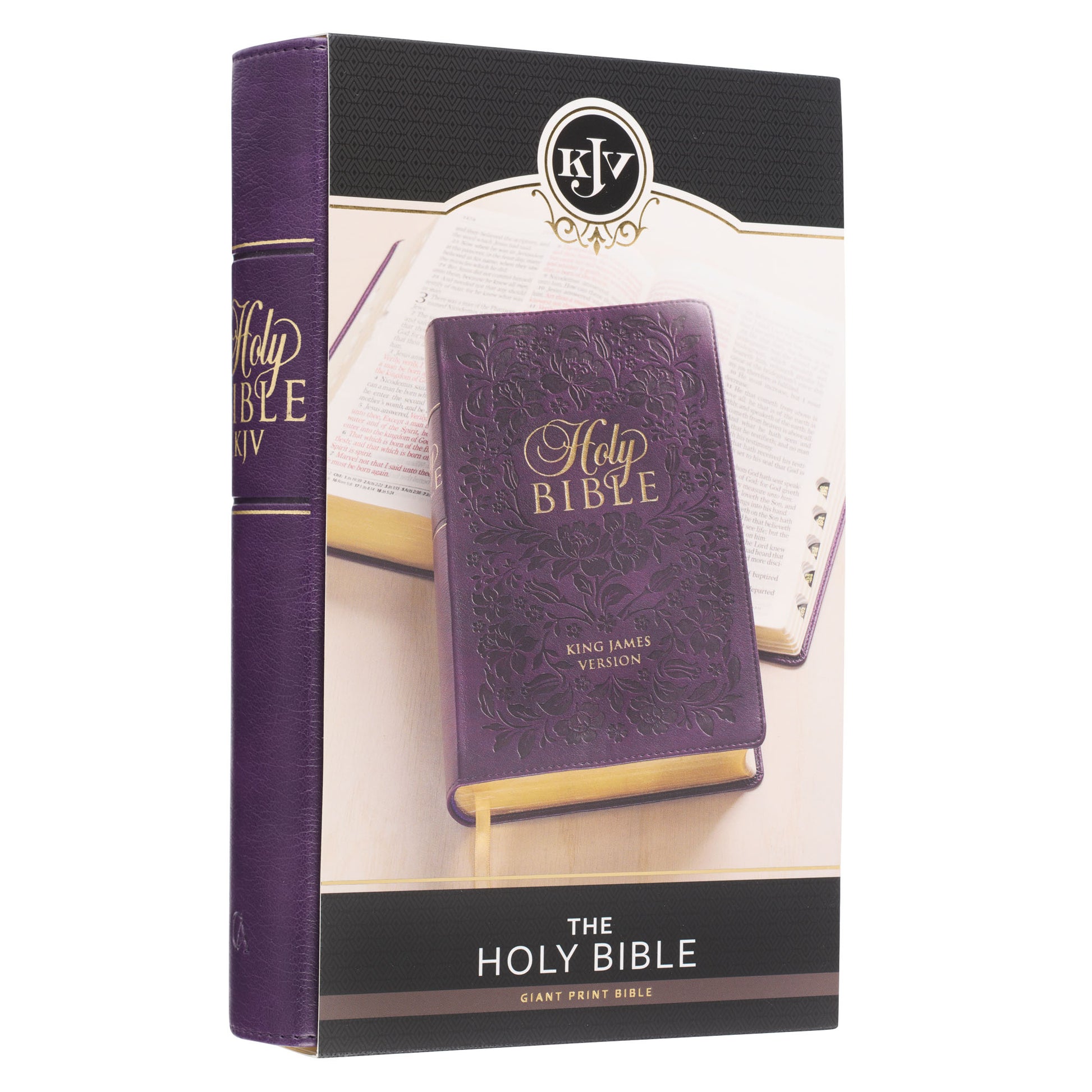 Purple Floral Faux Leather Giant Print Standard-size King James Version Bible with Thumb Index - The Christian Gift Company