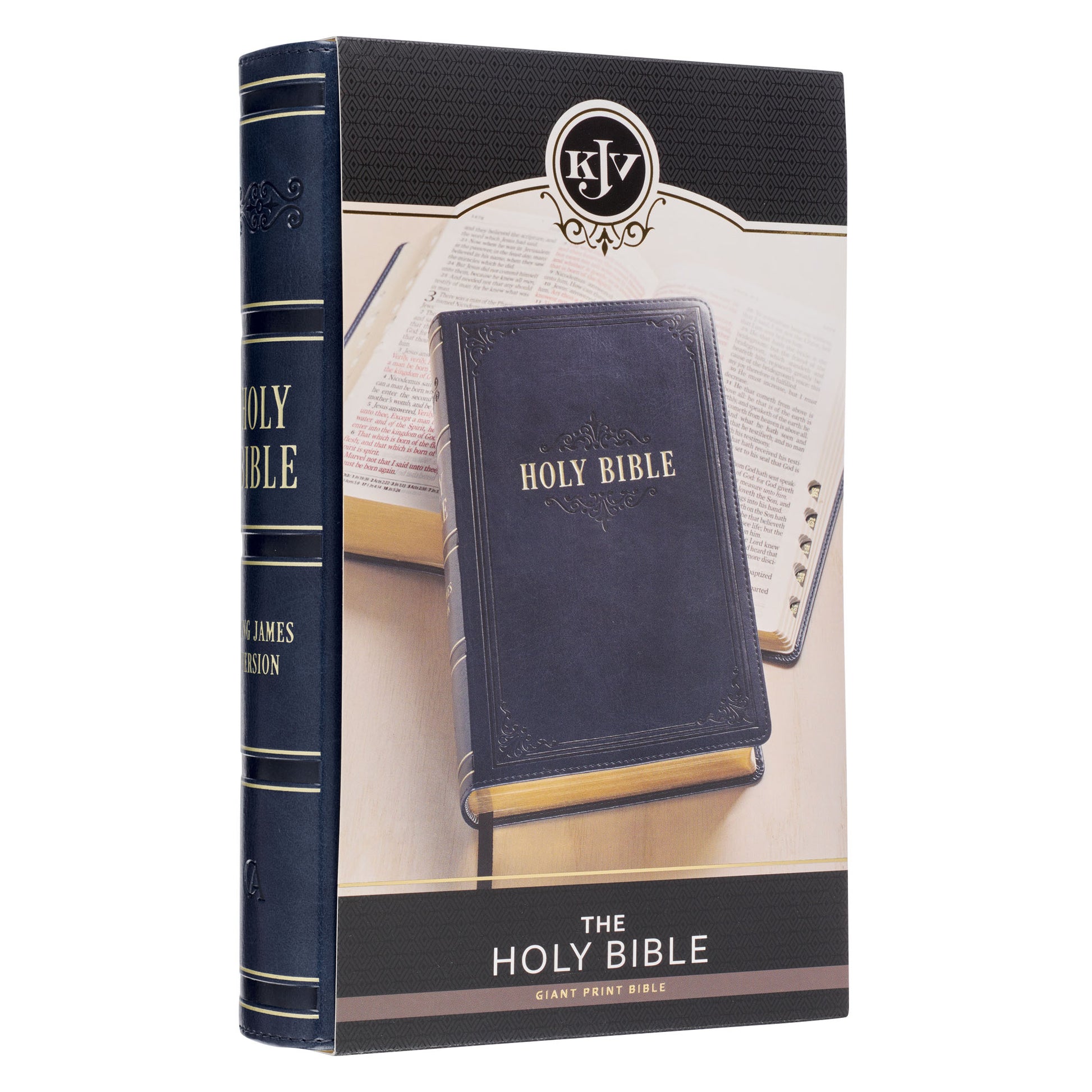 Dark Blue Faux Leather Giant Print Standard-size King James Version Bible with Thumb Index - The Christian Gift Company