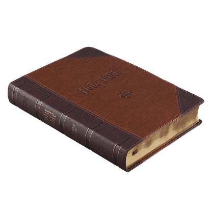 Two-tone Brown Faux Leather Giant Print Full-size King James Version Bible with Thumb Index - The Christian Gift Company