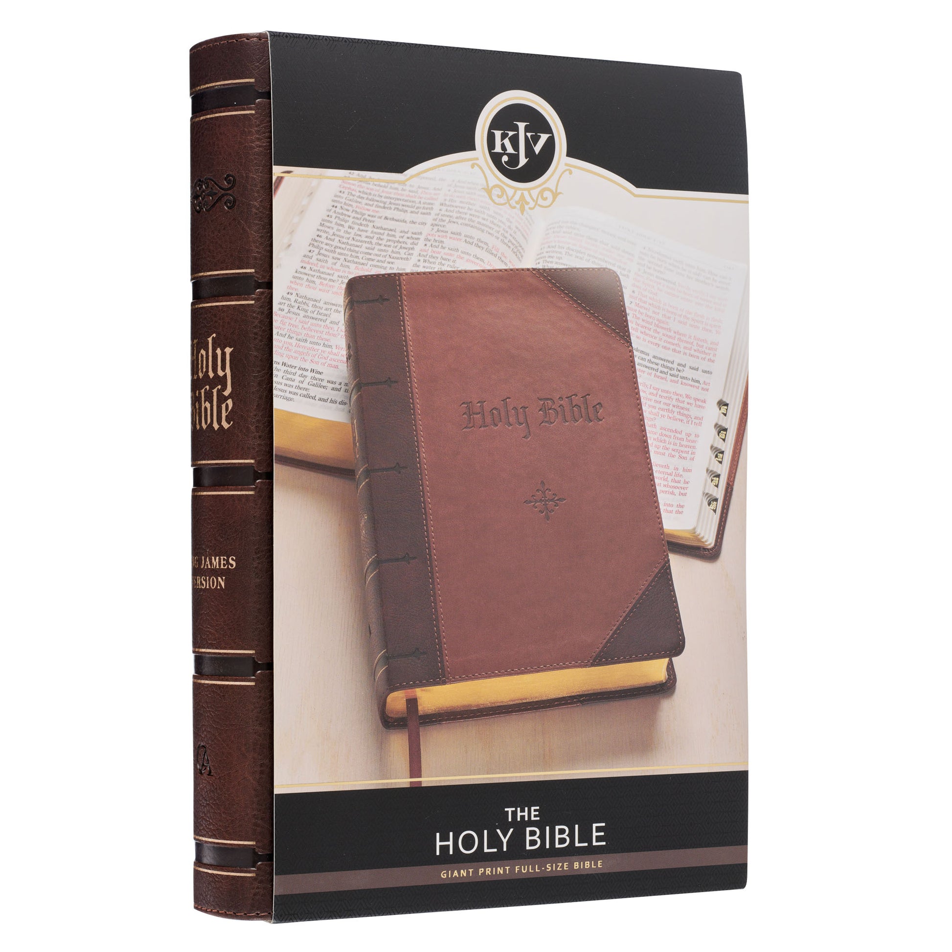 Two-tone Brown Faux Leather Giant Print Full-size King James Version Bible with Thumb Index - The Christian Gift Company