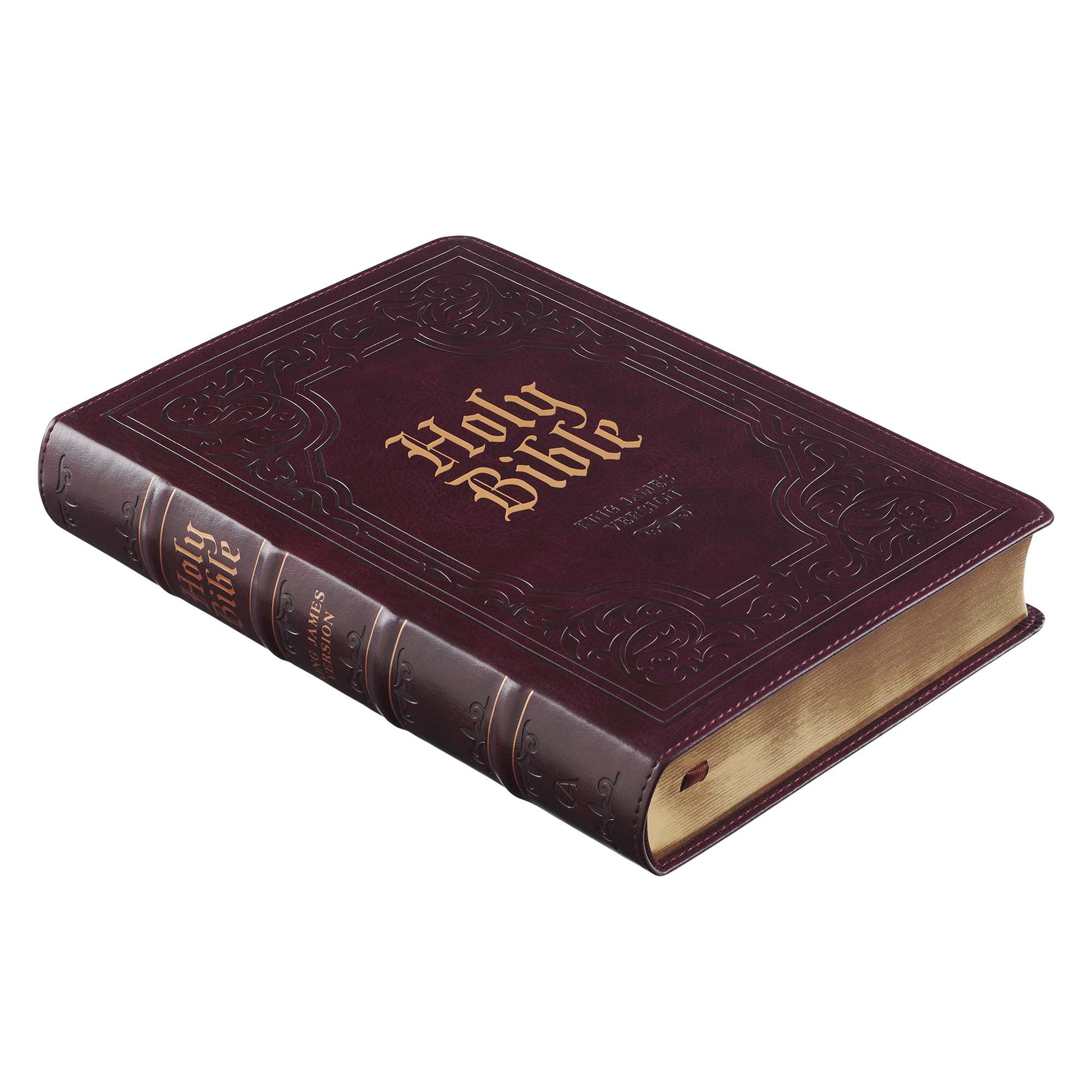 Antiqued Dark Brown Faux Leather Giant Print Full-size King James Version Bible with Thumb Index - The Christian Gift Company