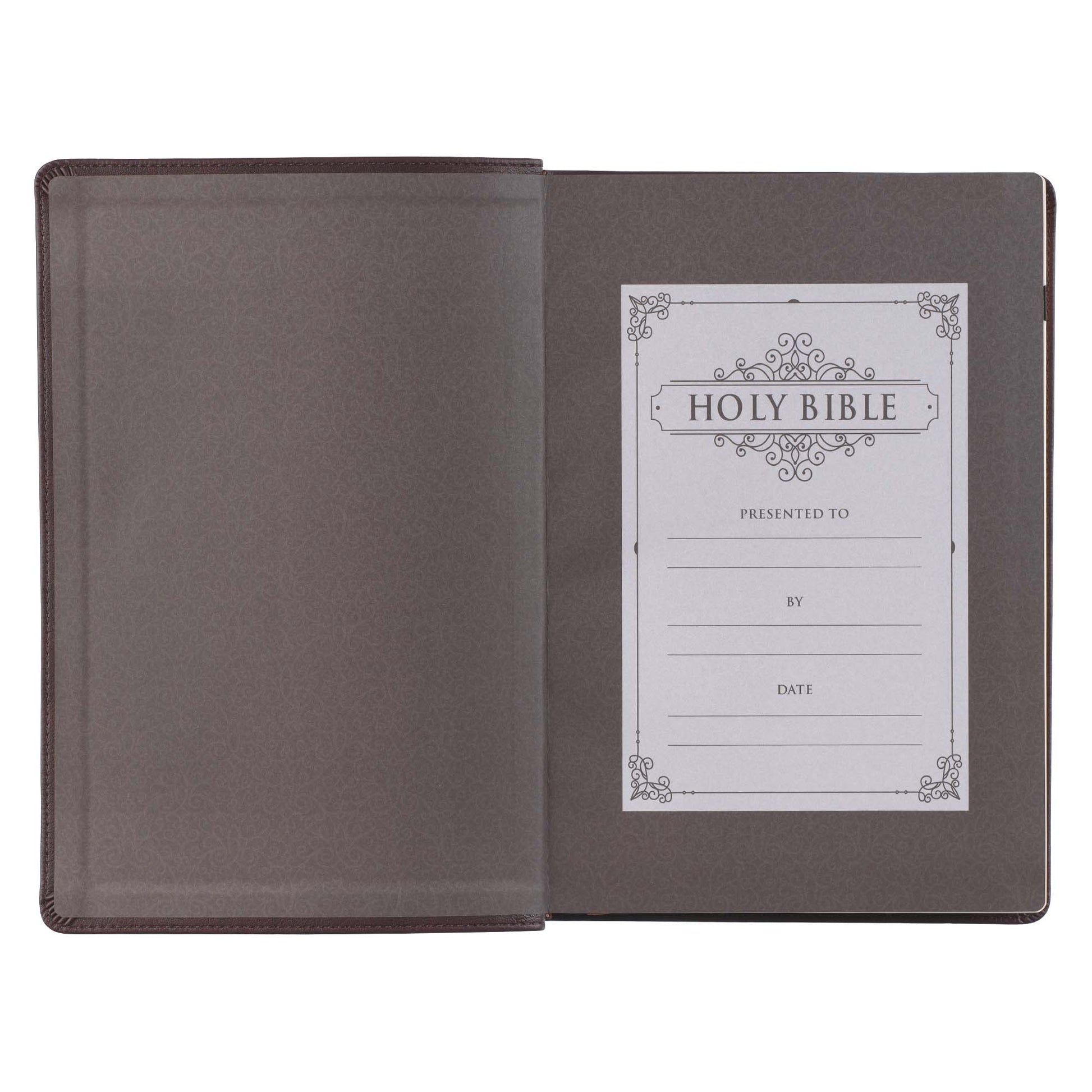 Espresso Brown Faux Leather Giant Print Full-size King James Version Bible with Thumb Index - The Christian Gift Company