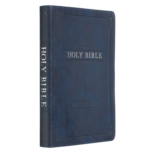 Blue Faux Leather Large Print Thinline King James Version Bible with Thumb Index - The Christian Gift Company