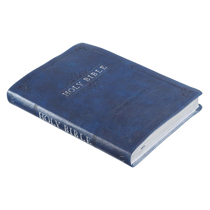 Blue Faux Leather Large Print Thinline King James Version Bible with Thumb Index - The Christian Gift Company