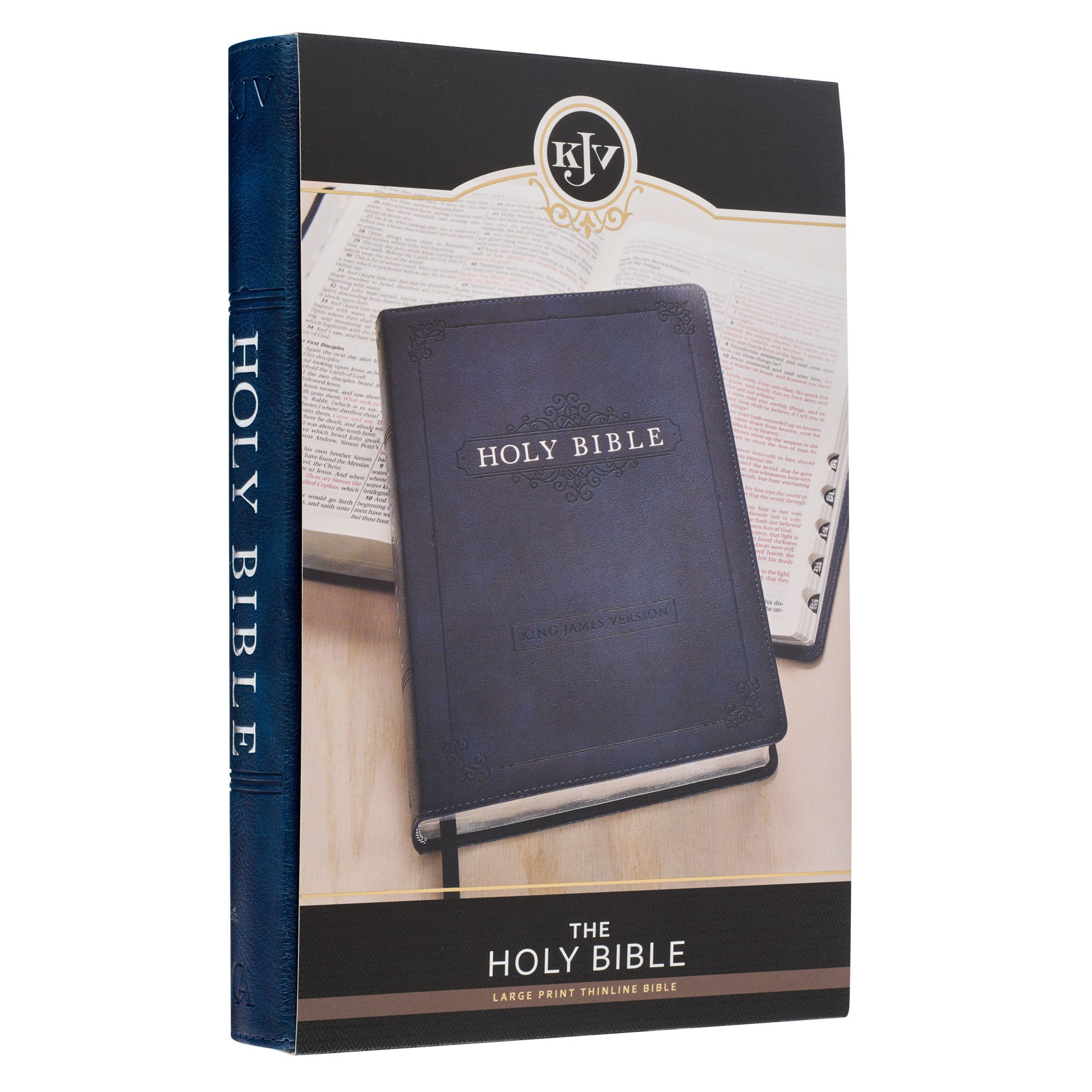 Blue Faux Leather Large Print Thinline King James Version Bible with Thumb Index - The Christian Gift Company