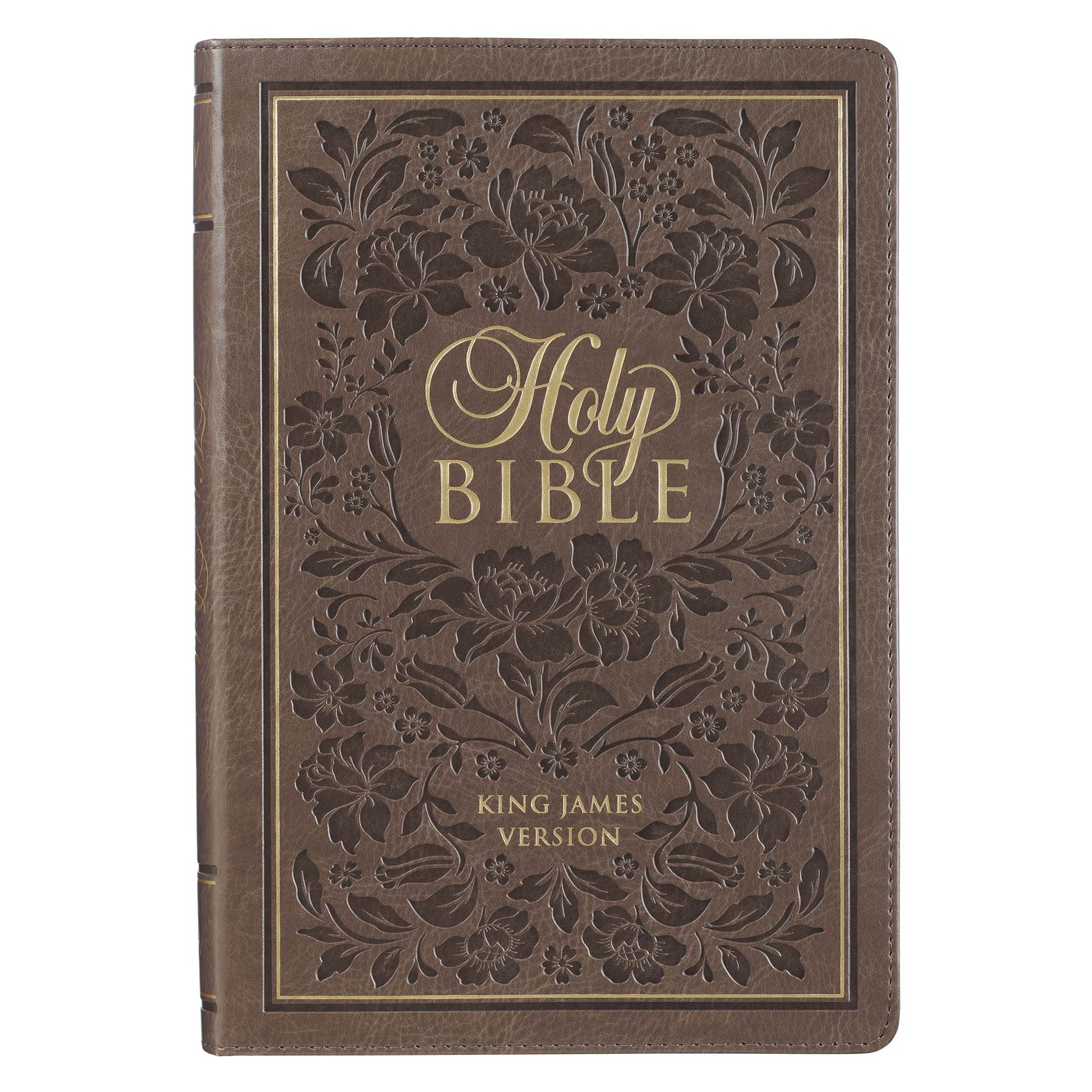 Dark Taupe Floral Faux Leather Large Print Thinline King James Version Bible with Thumb Index - The Christian Gift Company