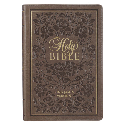 Dark Taupe Floral Faux Leather Large Print Thinline King James Version Bible with Thumb Index - The Christian Gift Company