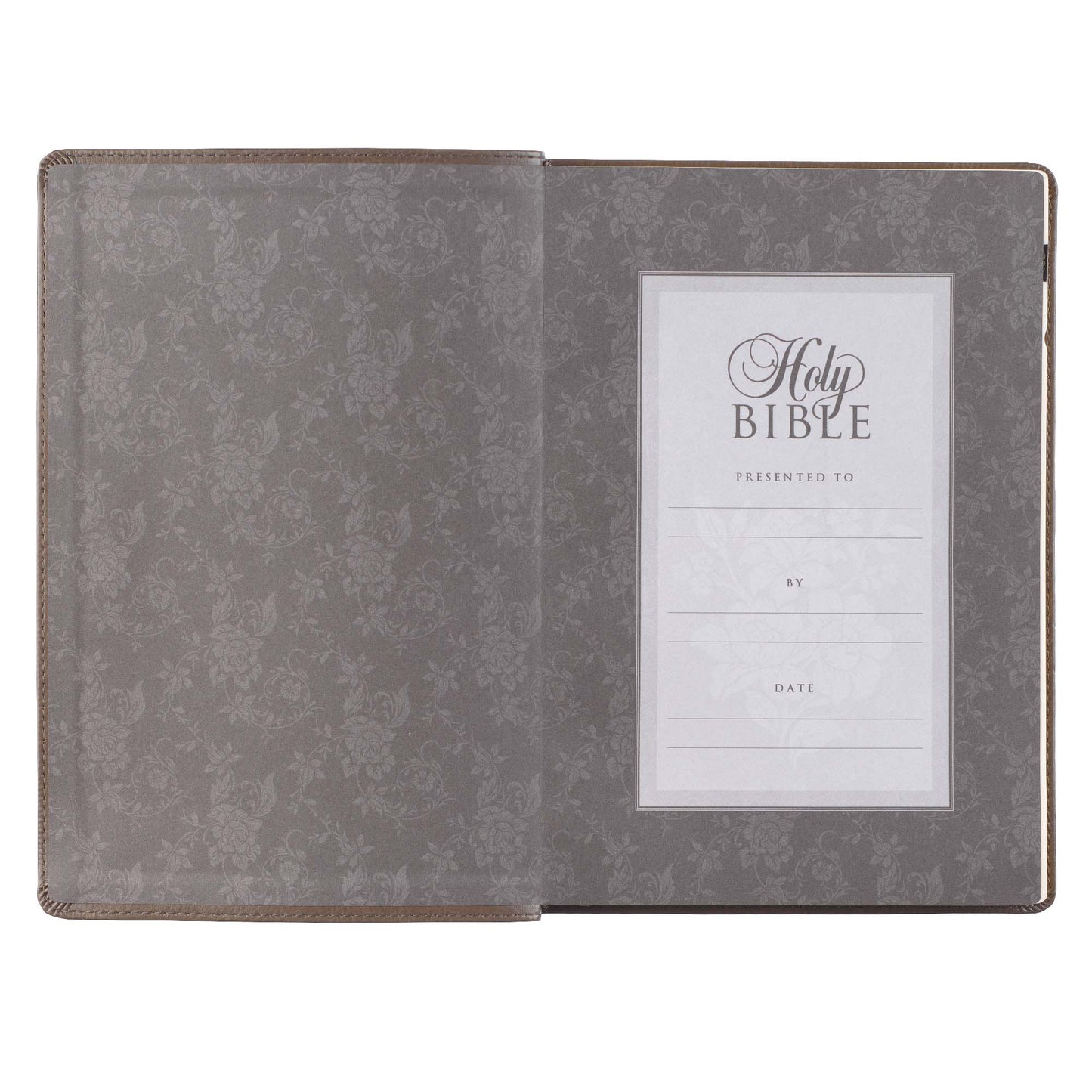 Dark Taupe Floral Faux Leather Large Print Thinline King James Version Bible with Thumb Index - The Christian Gift Company